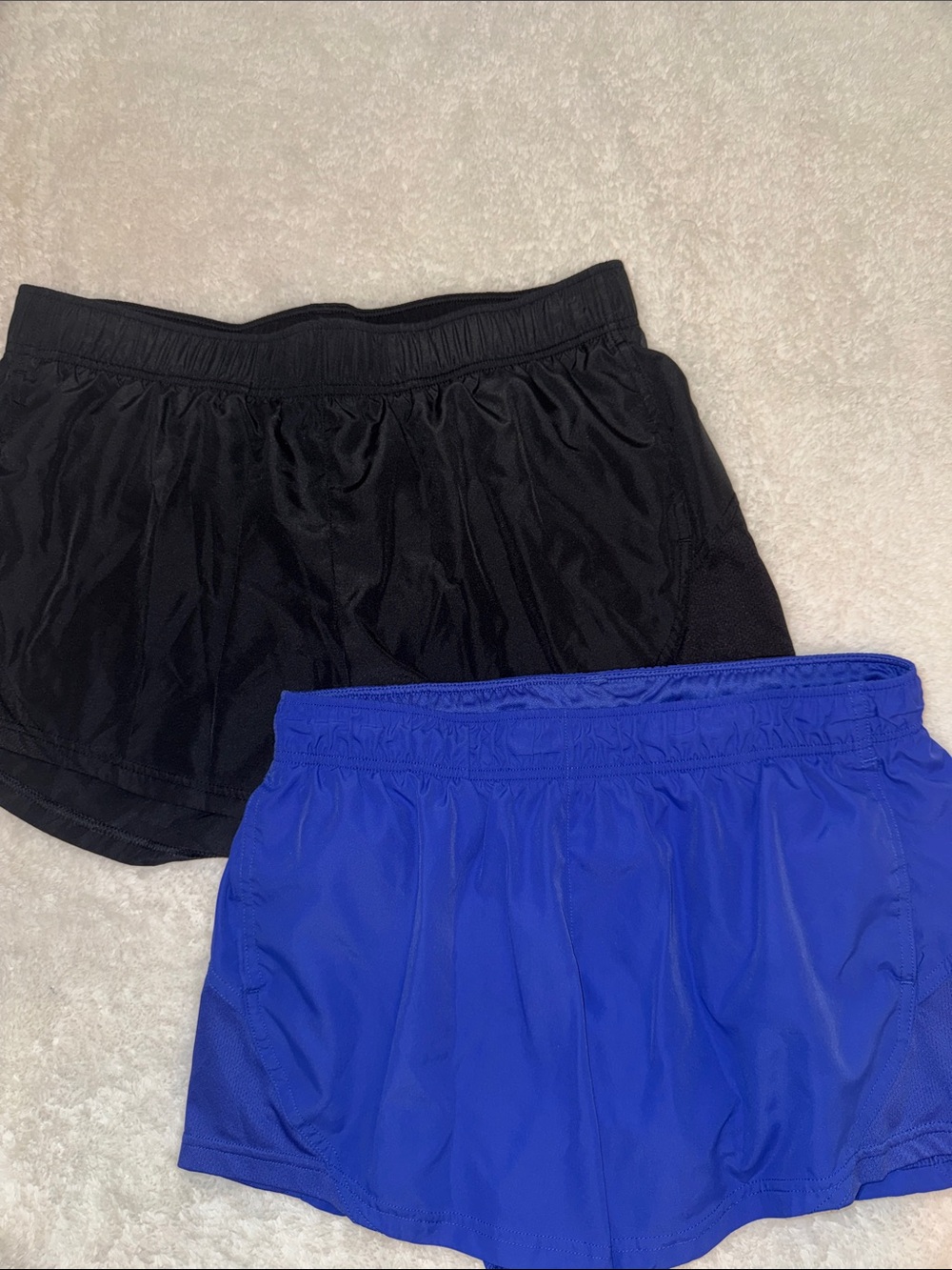 Two Athletic Works Active Shorts. Black and Periwinkle